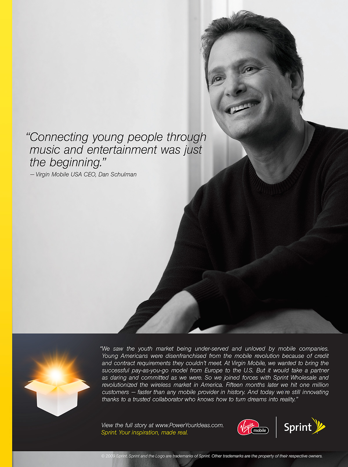 Dan Schulman, CEO, Virgin Mobile. Advertising photography for Sprint